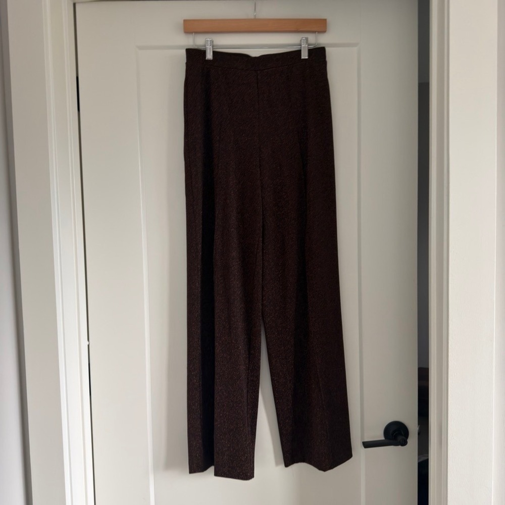 HM Womens Brown Metallic Shimmer Wide Leg High Waisted Pants Size 8